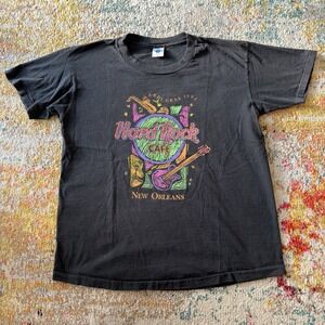 Vintage Hard Rock Cafe Shirt Mens XL Faded Black  Mardi Gras New Orleans 90s